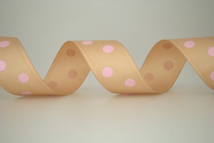 PRINTED GROS RIBBON ONE COLOR,ONE FACE BIG DOT  025MMX050MET BEIGE-PINK L - Image 1