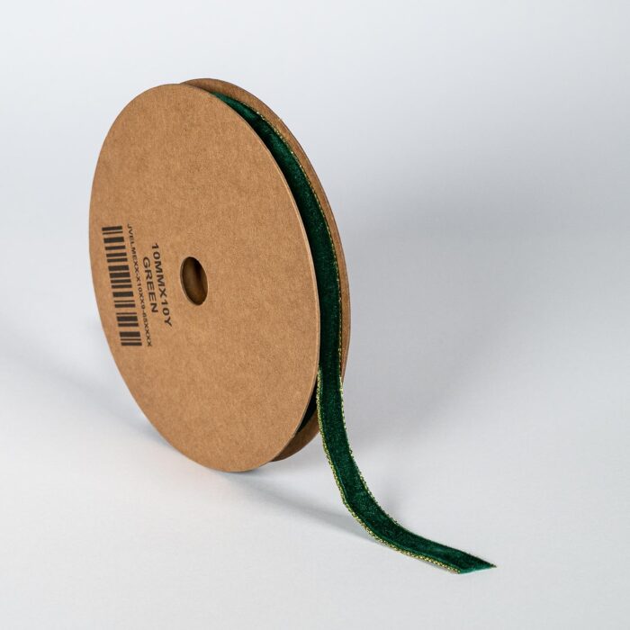 VELVET RIBBON WITH METALLIC EDGE 10MMX9MET GREEN D - Image 1