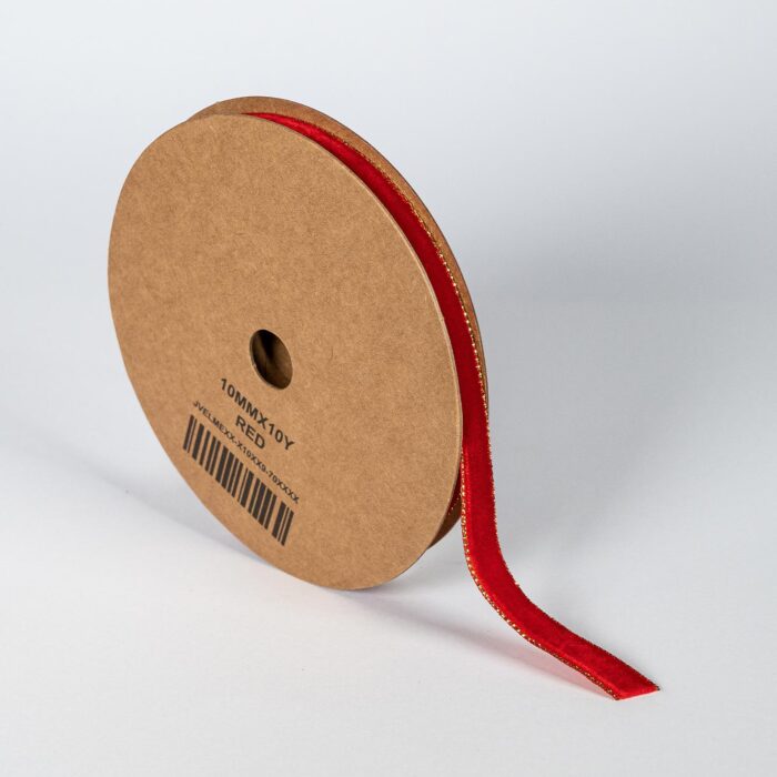 VELVET RIBBON WITH METALLIC EDGE 10MMX9MET RED - Image 1