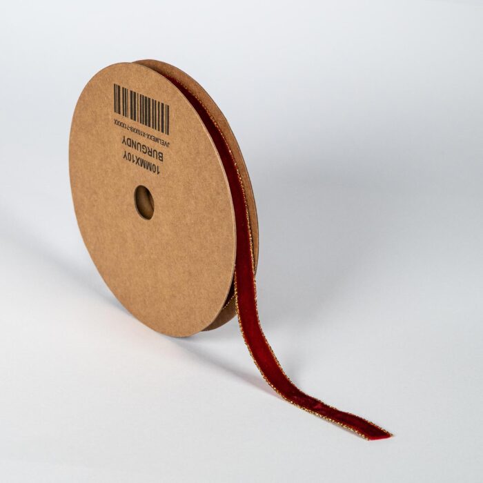 VELVET RIBBON WITH METALLIC EDGE 10MMX9MET BURGUNDY - Image 1