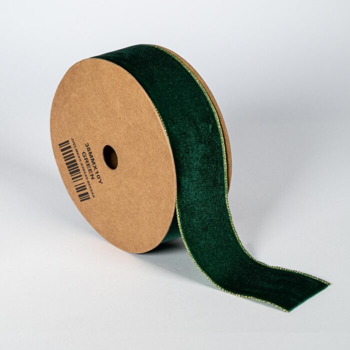 VELVET RIBBON WITH METALLIC EDGE 38MMX9MET GREEN D - Image 1