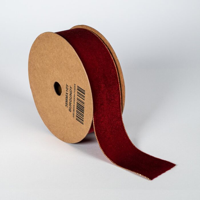 VELVET RIBBON WITH METALLIC EDGE 38MMX9MET BURGUNDY - Image 1